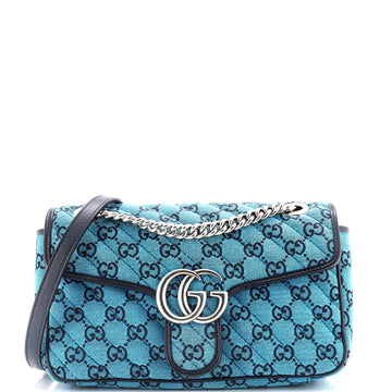 Gucci GG Marmont Flap Bag Diagonal Quilted GG Canvas with Leather Small