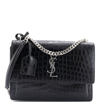 Saint Laurent Sunset Crossbody Bag Crocodile Embossed Leather Medium