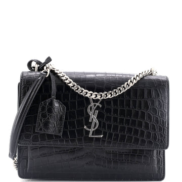Saint Laurent Sunset Crossbody Bag Crocodile Embossed Leather Medium