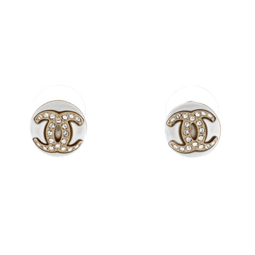 Chanel CC Round Stud Earrings Metals with Crystals and Faux Pearls