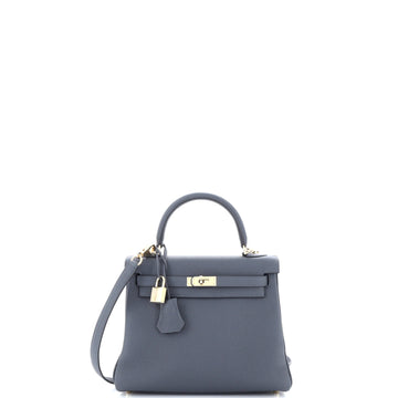 Hermes Kelly Handbag Grey Togo with Permabrass Hardware 25