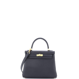Hermes Kelly Handbag Black Togo with Gold Hardware 25