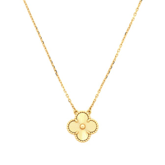 Van Cleef & Arpels Vintage Alhambra Pendant Necklace Guilloche 18K Yellow Gold