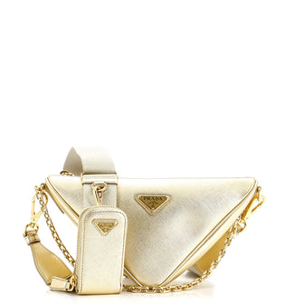 Prada Triangle Logo Zip Chain Crossbody Bag Saffiano Leather Small
