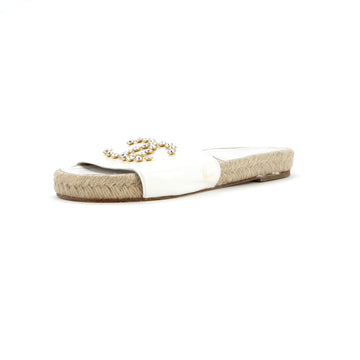 Chanel Women's CC Espadrille Slide Sandals Embellished Leather