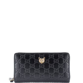 Gucci Animalier Zip Around Wallet Guccissima Leather