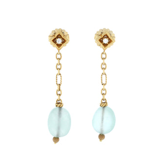David Yurman Solari Chain Drop Earrings 18K Yellow Gold with Aquamarine and Diamonds