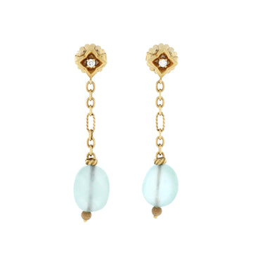 David Yurman Solari Chain Drop Earrings 18K Yellow Gold with Aquamarine and Diamonds