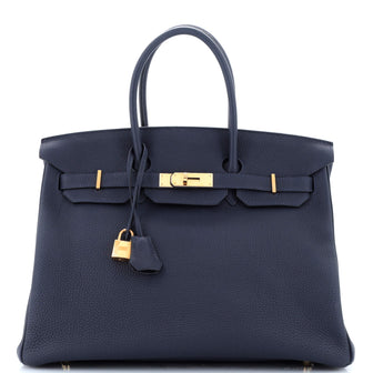 Hermes Birkin Handbag Blue Togo with Gold Hardware 35