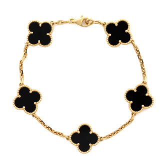 Van Cleef & Arpels Vintage Alhambra 5 Motifs Bracelet 18K Yellow Gold and Onyx