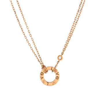 Cartier 2 Diamonds Love Pendant Necklace 18K Rose Gold with Pink Sapphire and Diamond