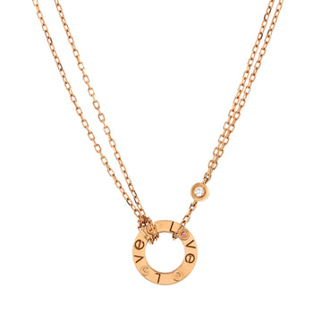 Cartier 2 Diamonds Love Pendant Necklace 18K Rose Gold with Pink Sapphire and Diamond