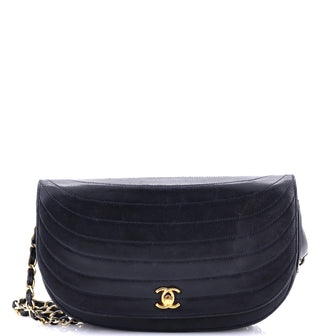 Chanel Vintage Crescent Flap Bag Horizontal Quilted Leather Small
