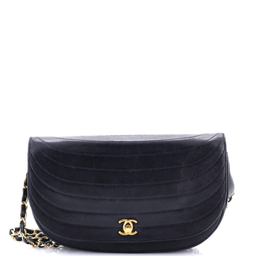 Chanel Vintage Crescent Flap Bag Horizontal Quilted Leather Small