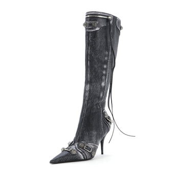Balenciaga Women's Cagole Knee High Boots Printed Studded Leather 90