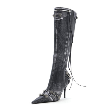 Balenciaga Women's Cagole Knee High Boots Printed Studded Leather 90