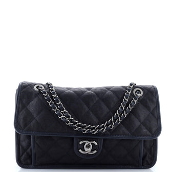 Chanel French Riviera Flap Bag Quilted Caviar Large