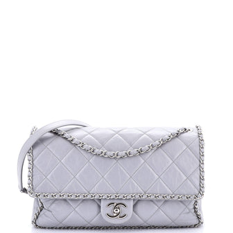 Chanel Running Chain Around Flap Bag Quilted Crumpled Calfskin Large