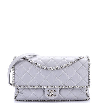 Chanel Running Chain Around Flap Bag Quilted Crumpled Calfskin Large