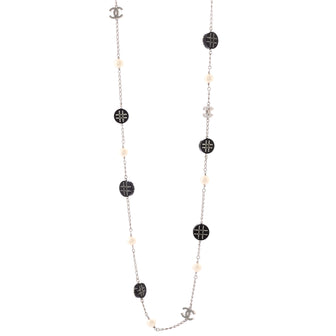 Chanel CC Station Long Necklace Faux Pearls and Resin with Metal and Crystals