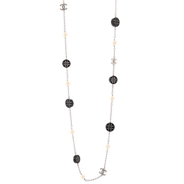 Chanel CC Station Long Necklace Faux Pearls and Resin with Metal and Crystals