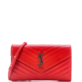 Saint Laurent Classic Monogram Wallet on Chain Matelasse Chevron Leather Medium