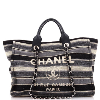 Chanel Deauville Tote Stripe Canvas Medium