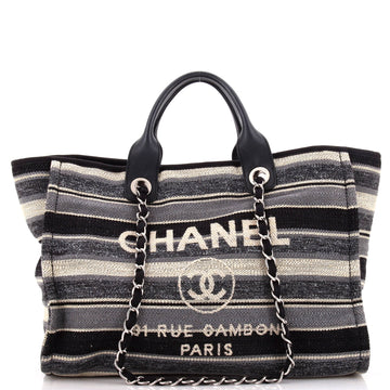 Chanel Deauville Tote Stripe Canvas Medium