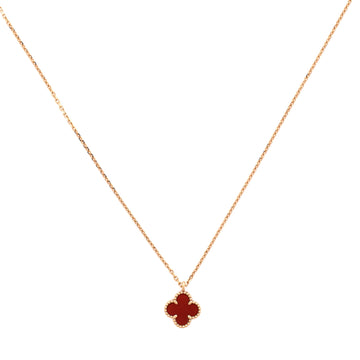 Sweet Alhambra Pendant Necklace 18K Rose Gold and Carnelian
