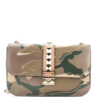 Valentino Garavani Glam Lock Shoulder Bag Camo Leather and Canvas Medium
