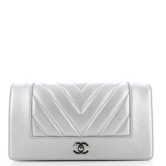 Chanel Mademoiselle Vintage Flap Clutch Chevron Sheepskin