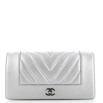 Chanel Mademoiselle Vintage Flap Clutch Chevron Sheepskin