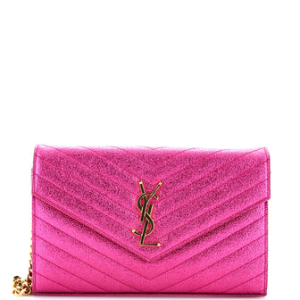 Saint Laurent Classic Monogram Wallet on Chain Matelasse Chevron Metallic Leather Medium