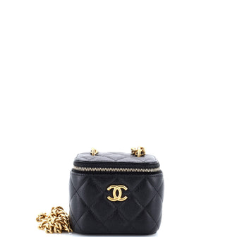 Chanel Sweet Heart Vanity Case with Chain Quilted Caviar Mini