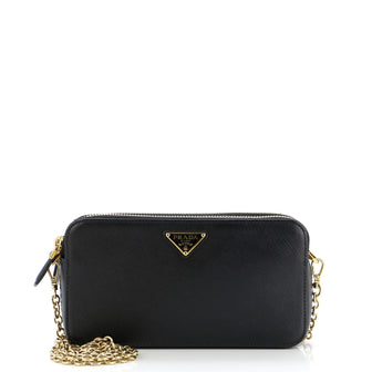 Prada Double Zip Wallet on Chain Crossbody Saffiano Leather Mini