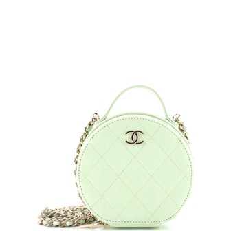 Chanel Handle with Care Round Vanity Case with Chain Quilted Caviar Small