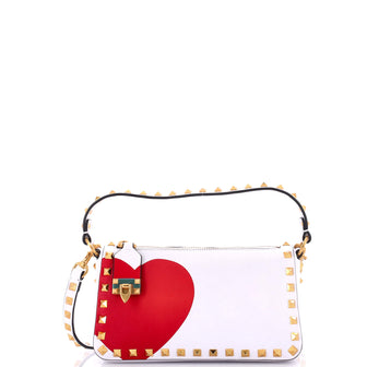 Valentino Garavani Rockstud Heart Flip Lock Zipped Top Handle Bag Printed Leather