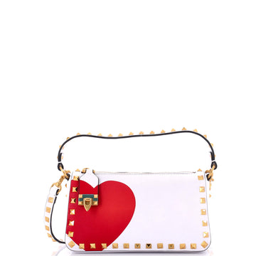 Valentino Garavani Rockstud Heart Flip Lock Zipped Top Handle Bag Printed Leather