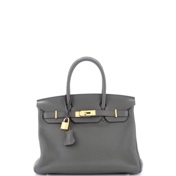 Hermes Birkin Handbag Green Clemence with Gold Hardware 30