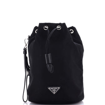 Prada Drawstring Wristlet Bucket Bag Tessuto Small