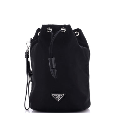 Prada Drawstring Wristlet Bucket Bag Tessuto Small