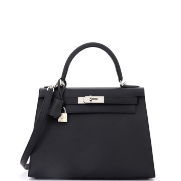 Hermes Kelly Handbag Black Epsom with Palladium Hardware 28