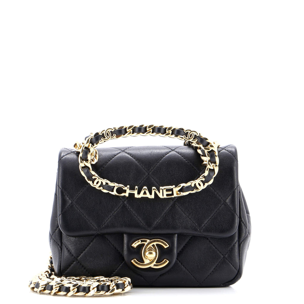 CHANELノベルティ Chanel Oval Logo Chain Handle Flap Bag Quilted Lambskin Mini 328395