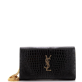 Saint Laurent Classic Monogram Crossbody Bag Crocodile Embossed Leather Medium