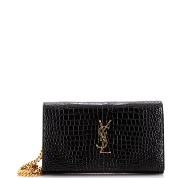Saint Laurent Classic Monogram Crossbody Bag Crocodile Embossed Leather Medium
