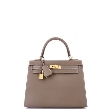 Kelly Handbag Grey Epsom with Gold Hardware 25
