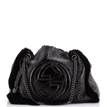 Gucci Soho Chain Strap Shoulder Bag Patent and Shearling Medium