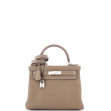 Hermes Kelly Handbag Grey Clemence with Palladium Hardware 28