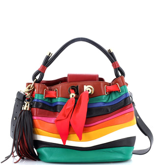 Salvatore Ferragamo Solaria Rainbow Convertible Bucket Bag Striped Leather Medium