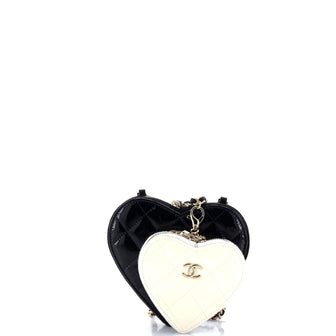 Chanel Double Heart Clutch with Chain Quilted Patent